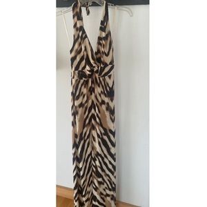 Tan zebra print halter dress